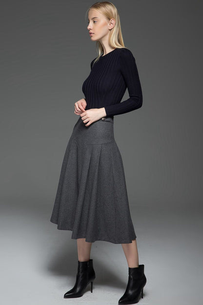 A line gray winter warm wool skirt  C772