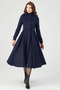 Navy Blue Long winter Wool Coat C4324