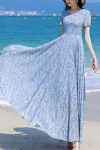 Load image into Gallery viewer, Summer blue chiffon floral dress C4112
