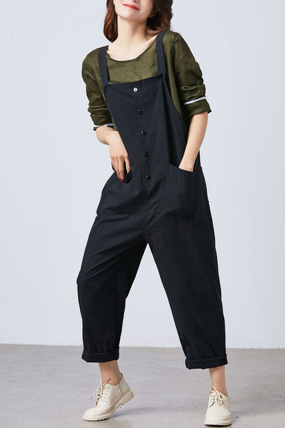 Black spring plus size overalls C1693