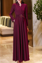 Load image into Gallery viewer, Burgundy women&#39;s v- neck long sleeved dress C4190
