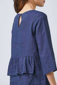 Navy Blue Simple Linen dress C1673