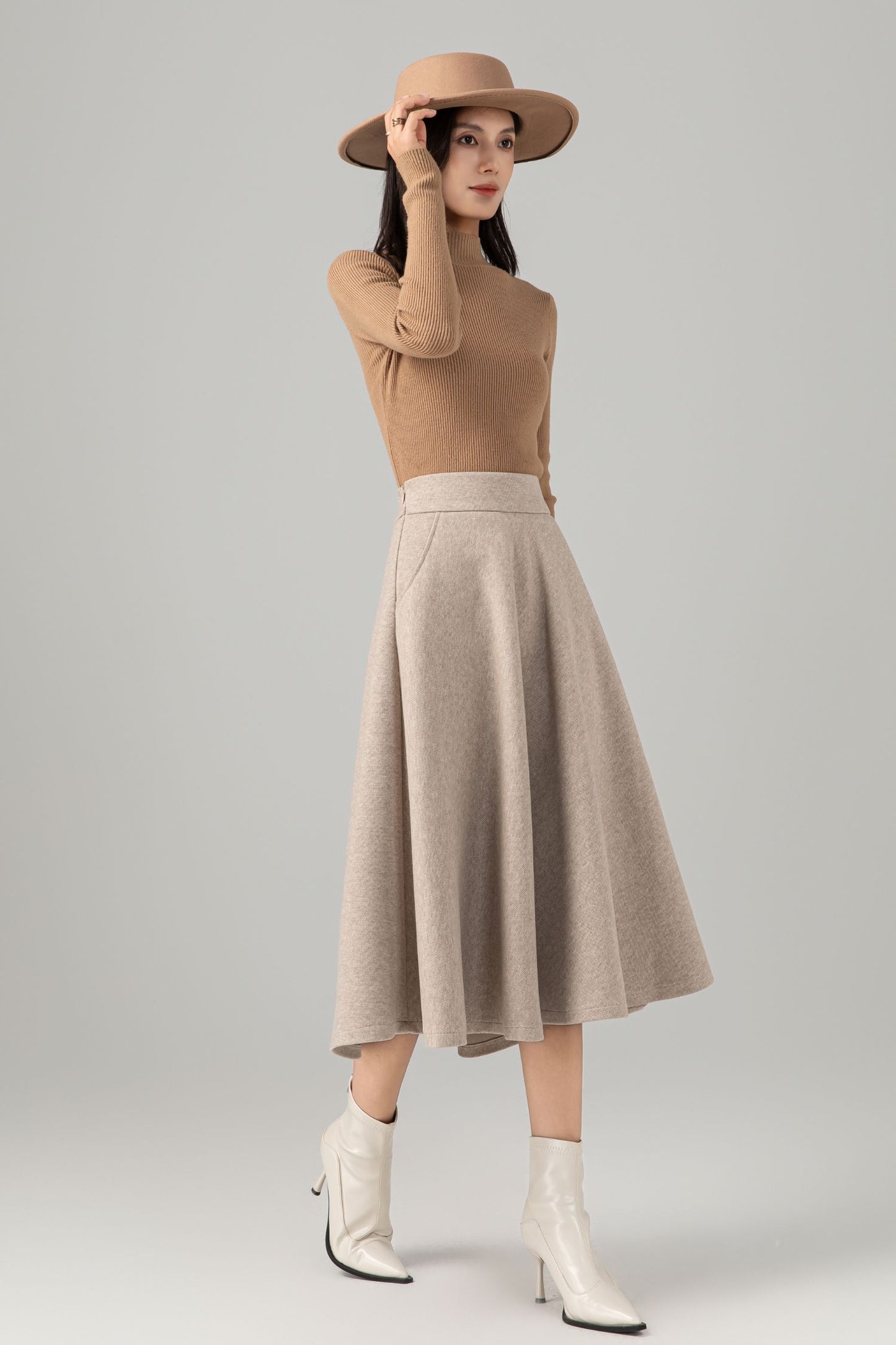 High Waisted A Line Wool Skirt C5279