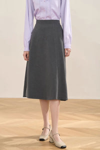 Gray a line winter wool office skirt women C3534