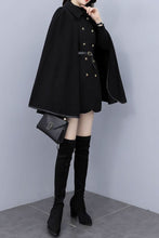 Load image into Gallery viewer, black winter wool cape coat women C3662
