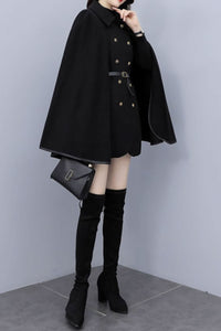black winter wool cape coat women C3662