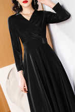 Load image into Gallery viewer, Black waisted long spring and autumn dress C4182
