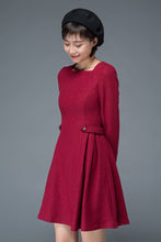 Load image into Gallery viewer, Vintage inspired burgundy short winter wool dress C1200
