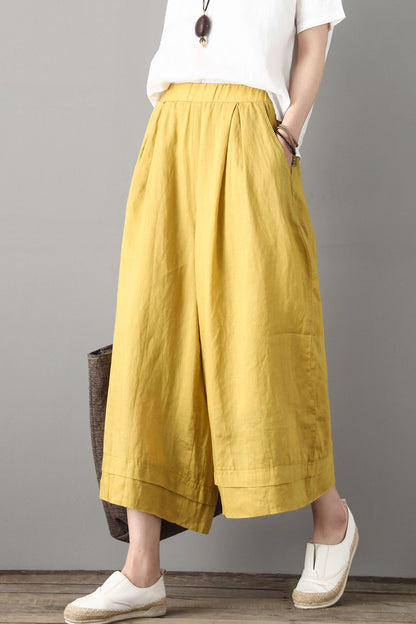 Elastic Waist Linen Pants C1807