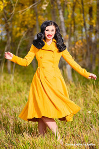 Double breasted fit and flare yellow wool coat  C1768