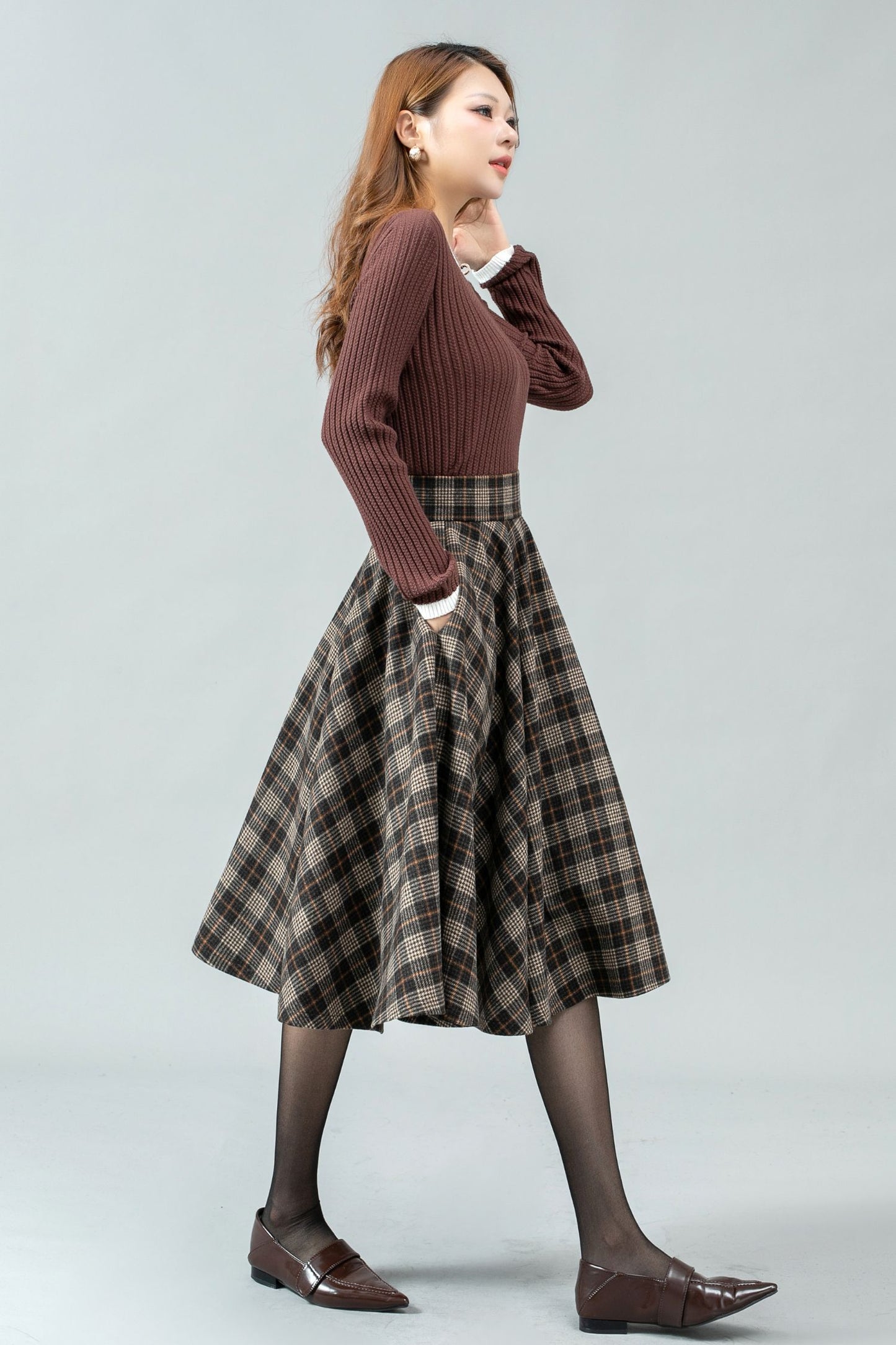 Plaid winter skater wool skirt women C4451