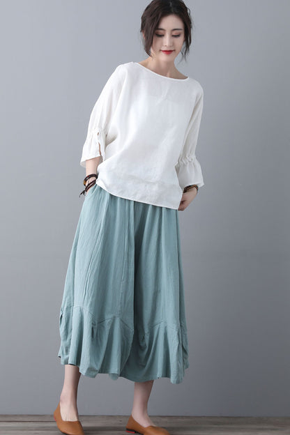 White linen Spring and Summer organic tops C1864