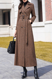 Women's Autumn and winter coffee plaid coat C4212