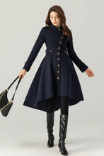 Load image into Gallery viewer, Womens Asymmetrical Navy Wool Coat C3700
