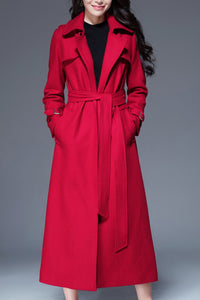 women autumn and winter waist tie long coat C4165