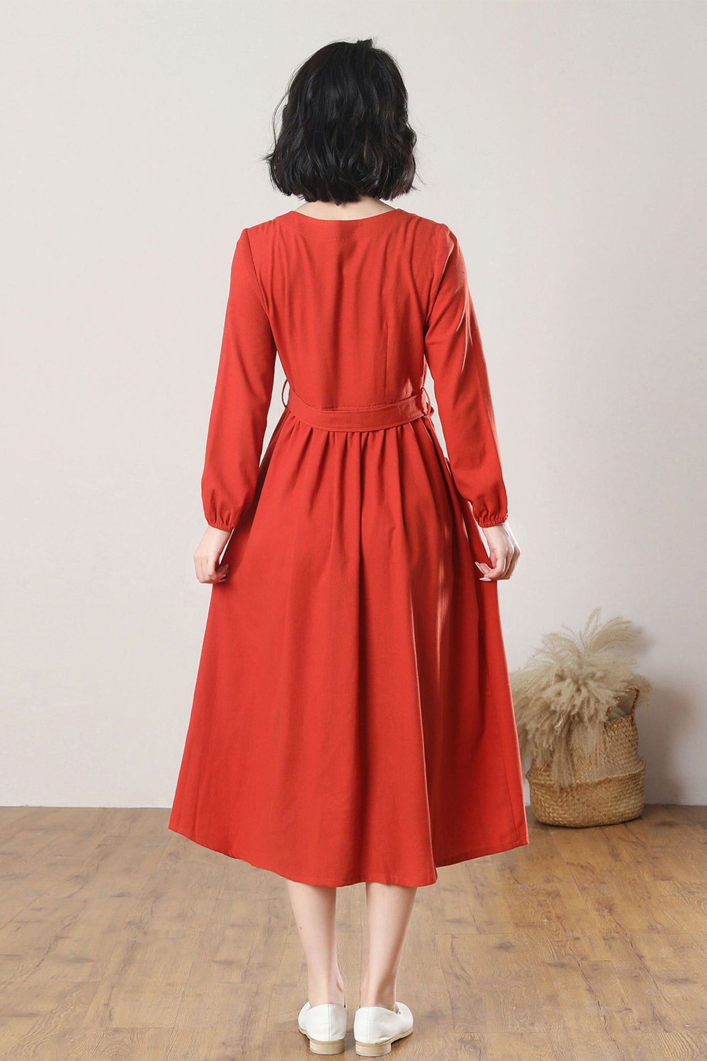 Women's Orange Linen Long Dress C3264