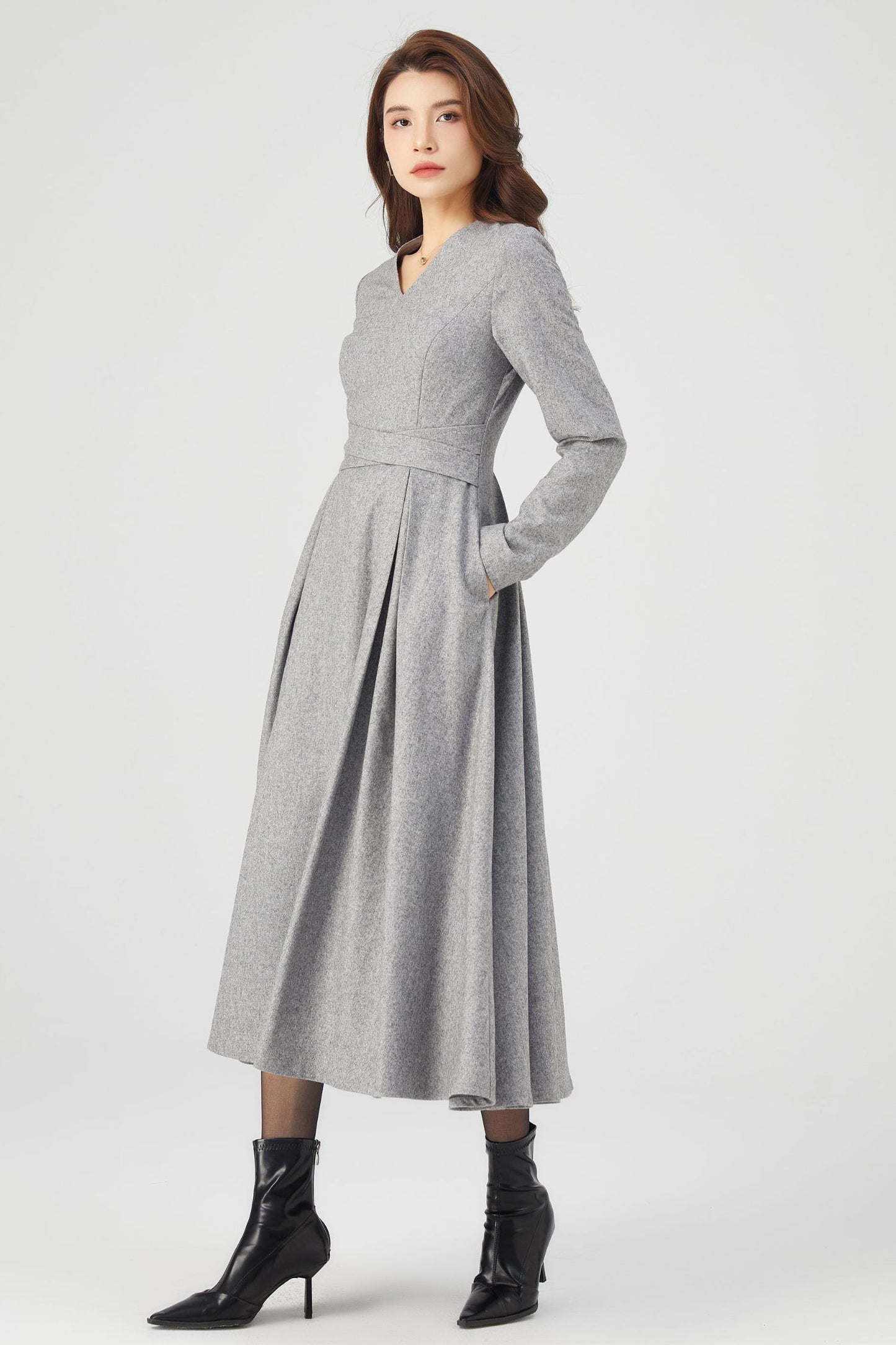 Winter Grey Wool Dress C3679