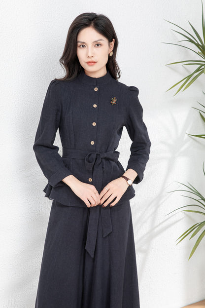 Versatile Cotton-Linen Jacket in Elegant Navy for Effortless Spring Style c4762