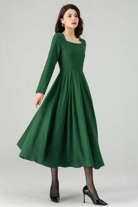 Green Wool  Womens Winter Dresses C4336