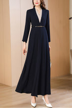 Load image into Gallery viewer, Navy blue spring and autumn V-neck long dress C4174
