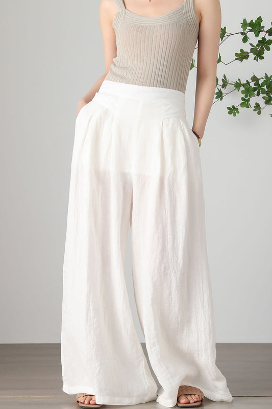 Women's Plus Size White Linen Pants C3257