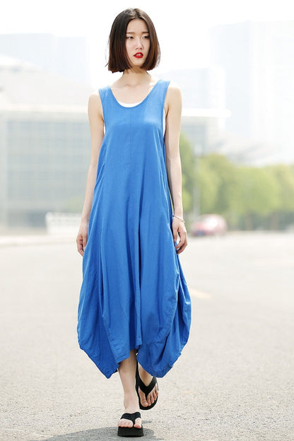 Linen long vest sleeveless dress C355