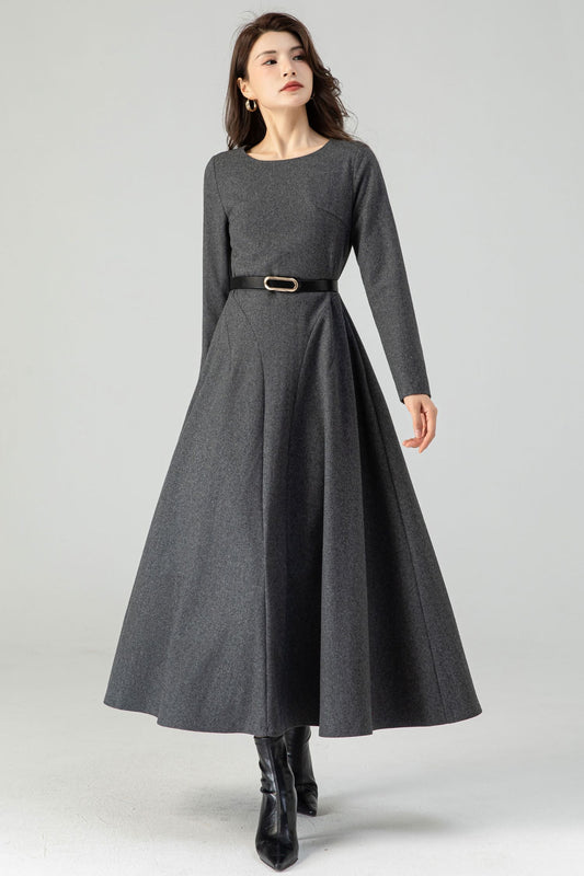 Winter Wool Gray Dress C3612