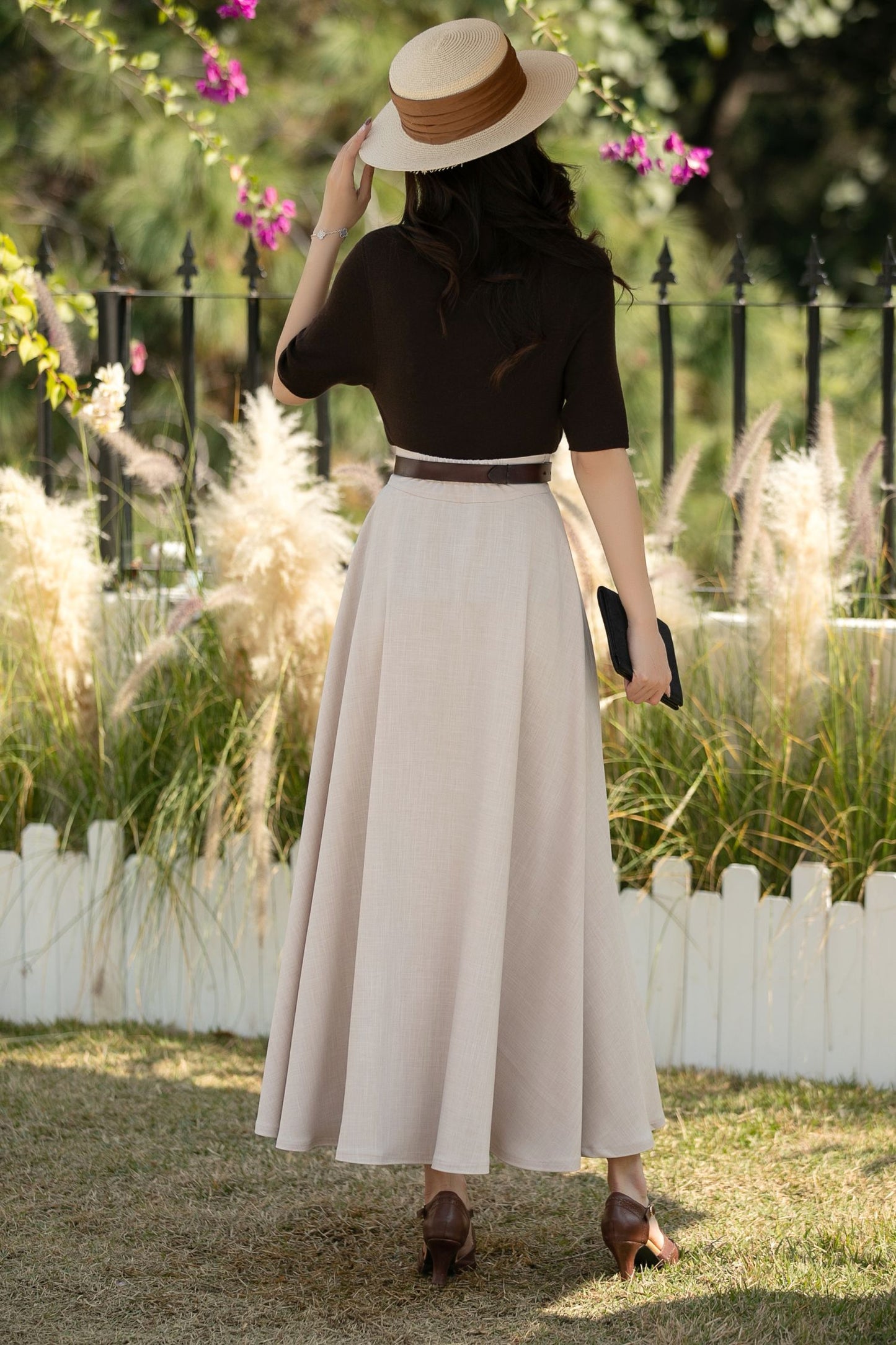 Beige Linen Cotton Maxi Skirt: High Waisted A-Line Summer Skirt, Ylistyle C5443