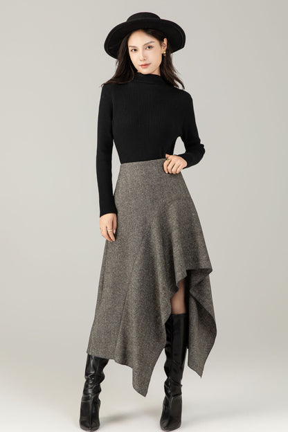 Gray irregular winter wool skirt women C5250