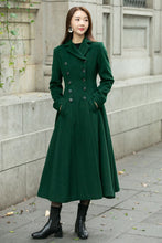 Load image into Gallery viewer, Warm green long trench wool coat C4501
