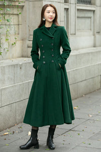 Warm green long trench wool coat C4501