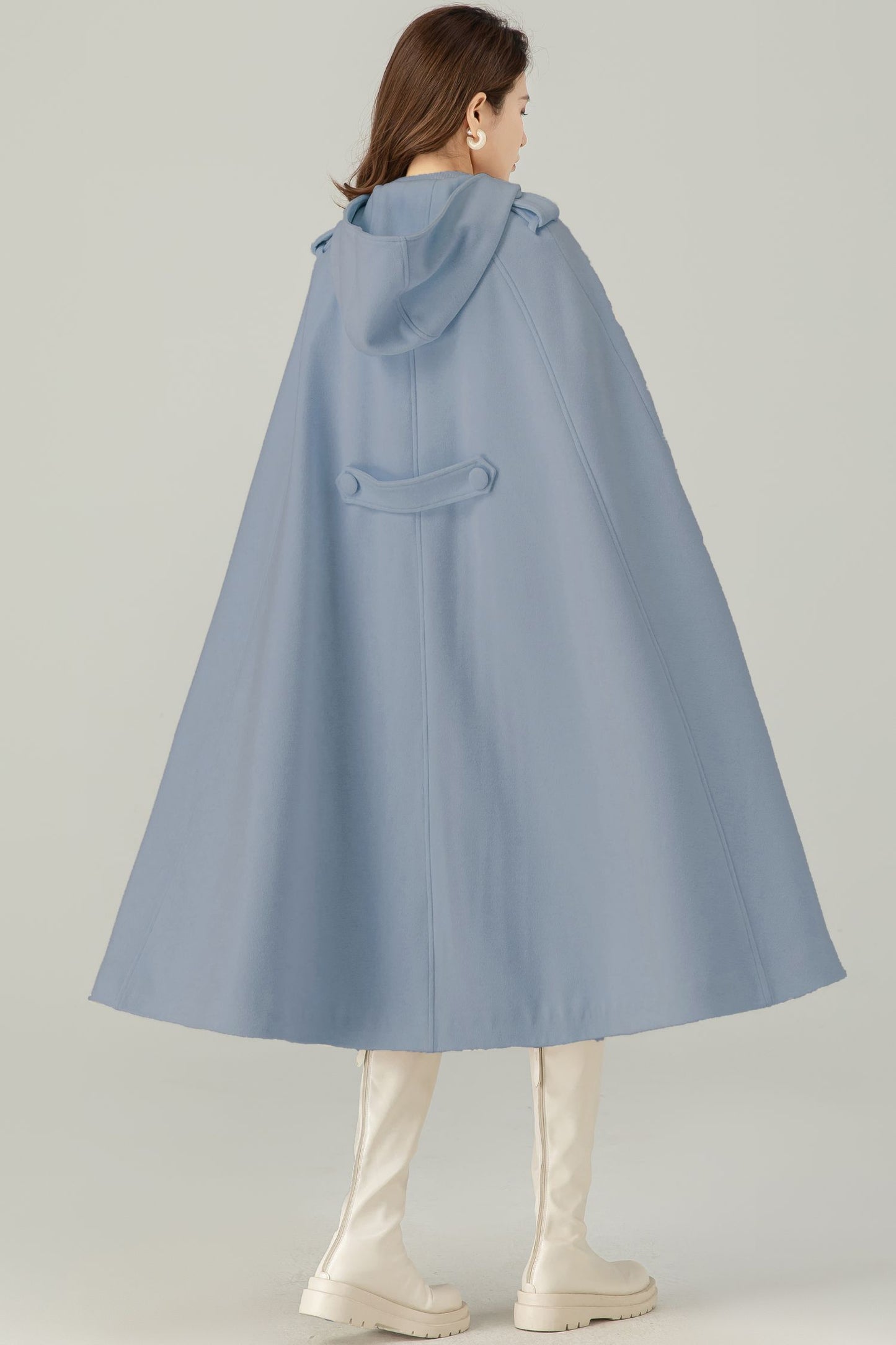 Womens Blue Oversize Wool Cape Coat C4522