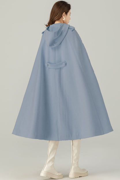 Womens Blue Oversize Wool Cape Coat C4522