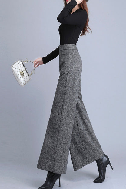 High waist wool pants with pockets c5088