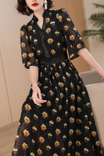 Load image into Gallery viewer, black printed long dress C4091
