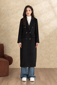 Black winter long casual wool coat C4467