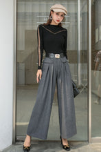 Load image into Gallery viewer, Gray Wide Leg pants palazzo wool pants  C2538
