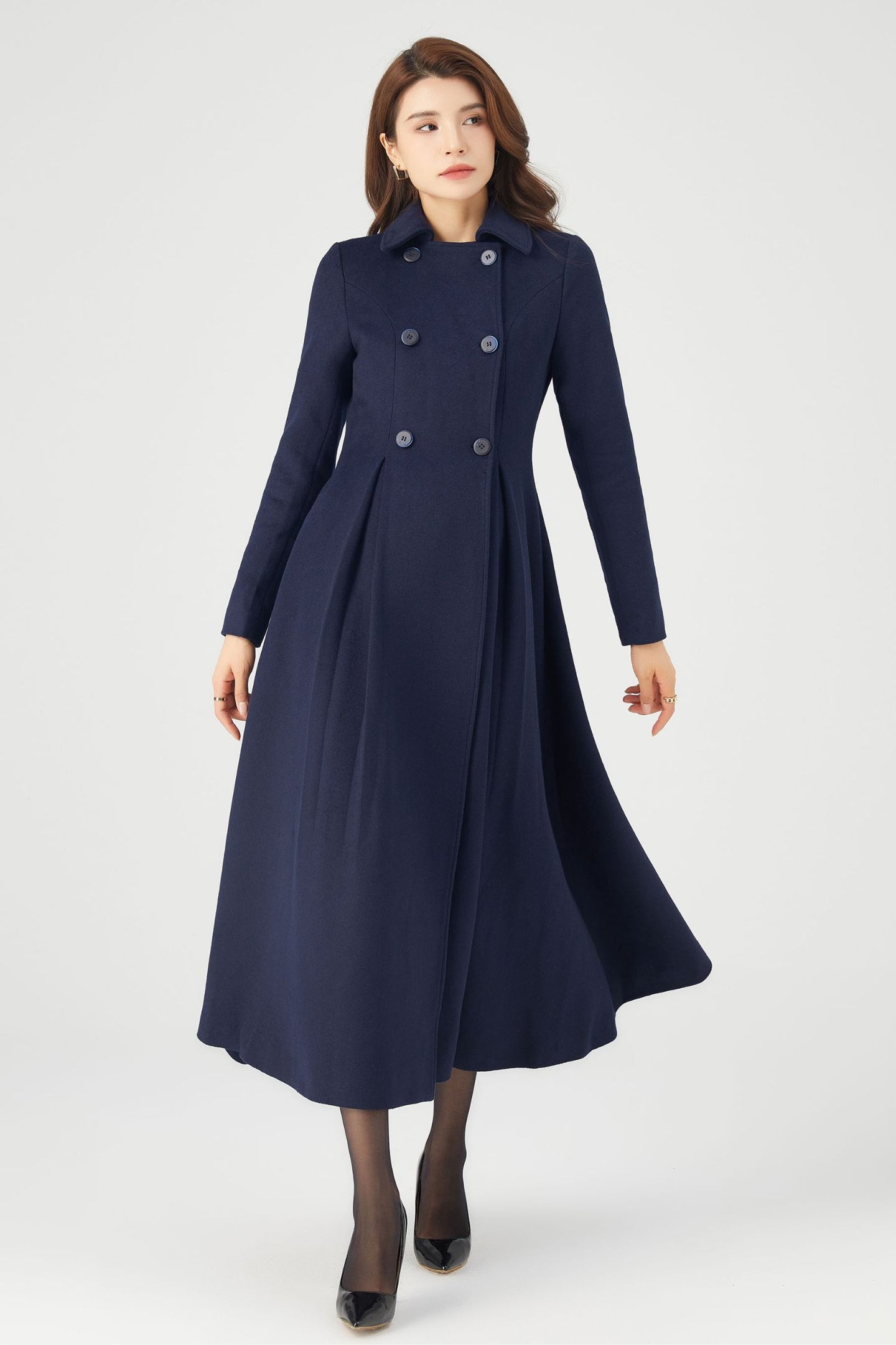 Navy Blue Double Breasted Coat C3684