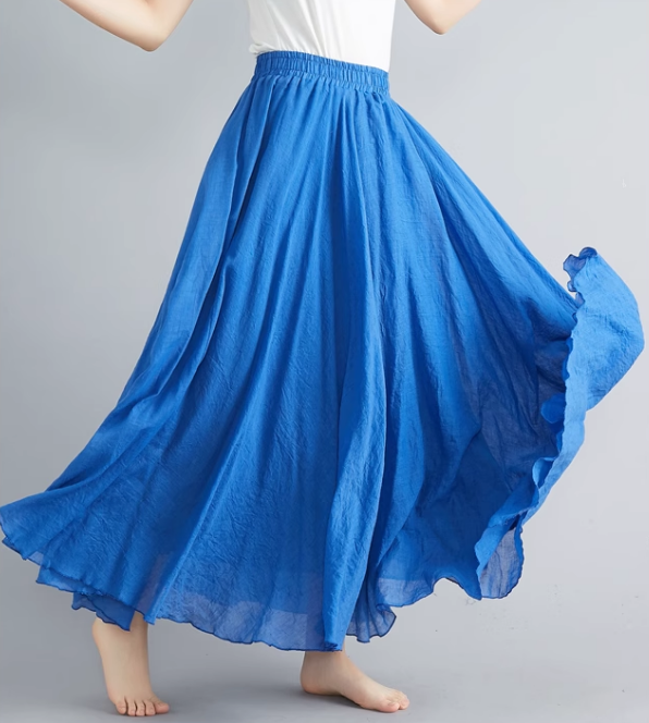 Maxi summer linen skirt women C5023-8(blue)