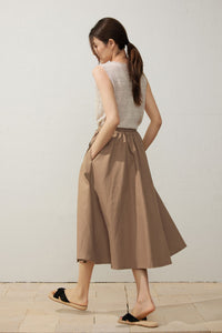 A-Line Light Brown Wrap Linen Skirt  C3929