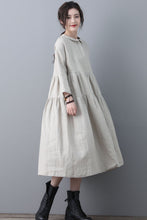 Load image into Gallery viewer, Loose Linen Midi Oversized Long Sleeve A line Dress with Pocket C1848
