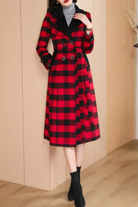 Women's Autumn and winter red plaid wool coat C4210