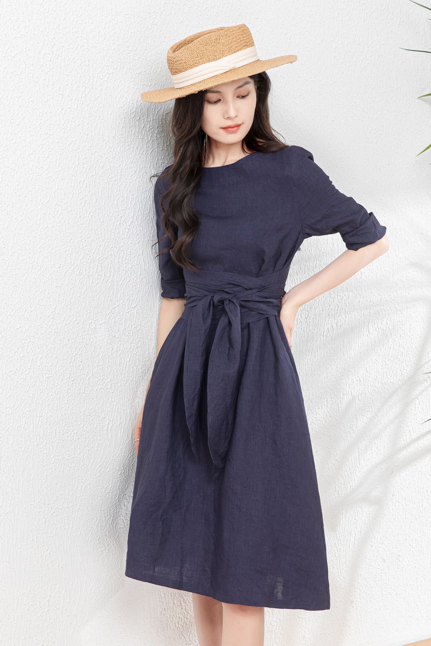 Women's Linen Dress with belted c4760