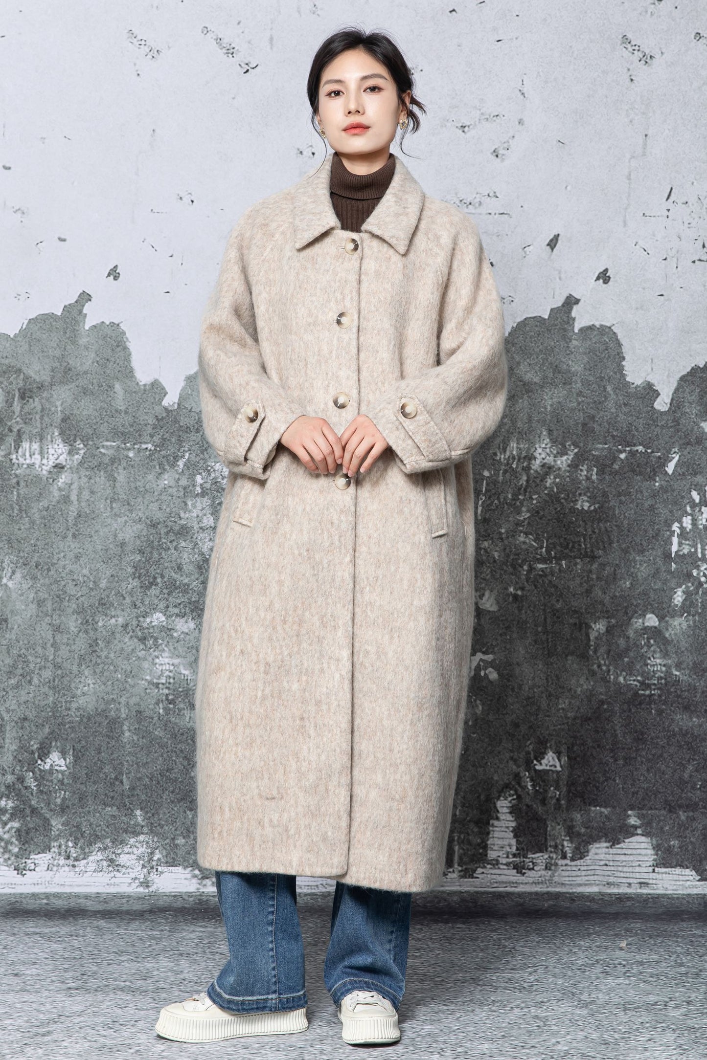 Camel Wool Blend Oversized Coat - Minimalist Long Overcoat c5479