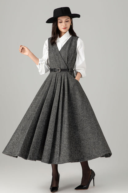 Sleeveless winter wool dress women C5278