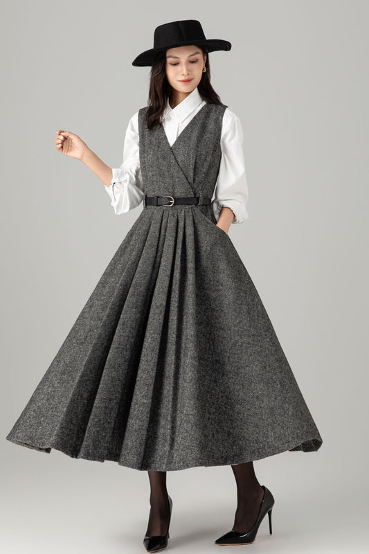 Sleeveless winter wool dress women C5278