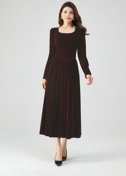 Long Velvet Autumn Dress Women C4717