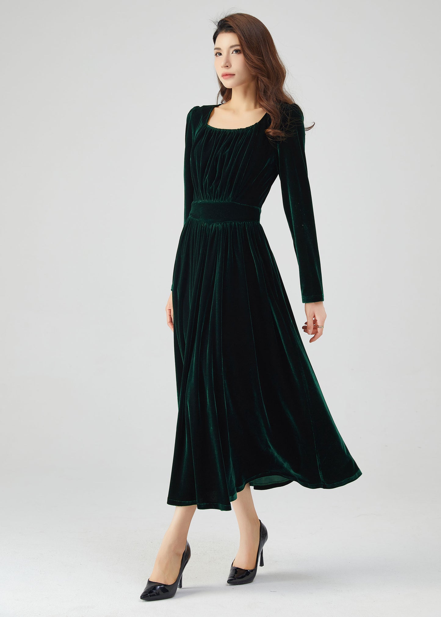 Long Velvet Autumn Dress Women C4717