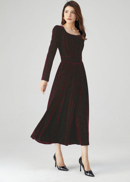 Long Velvet Autumn Dress Women C4717