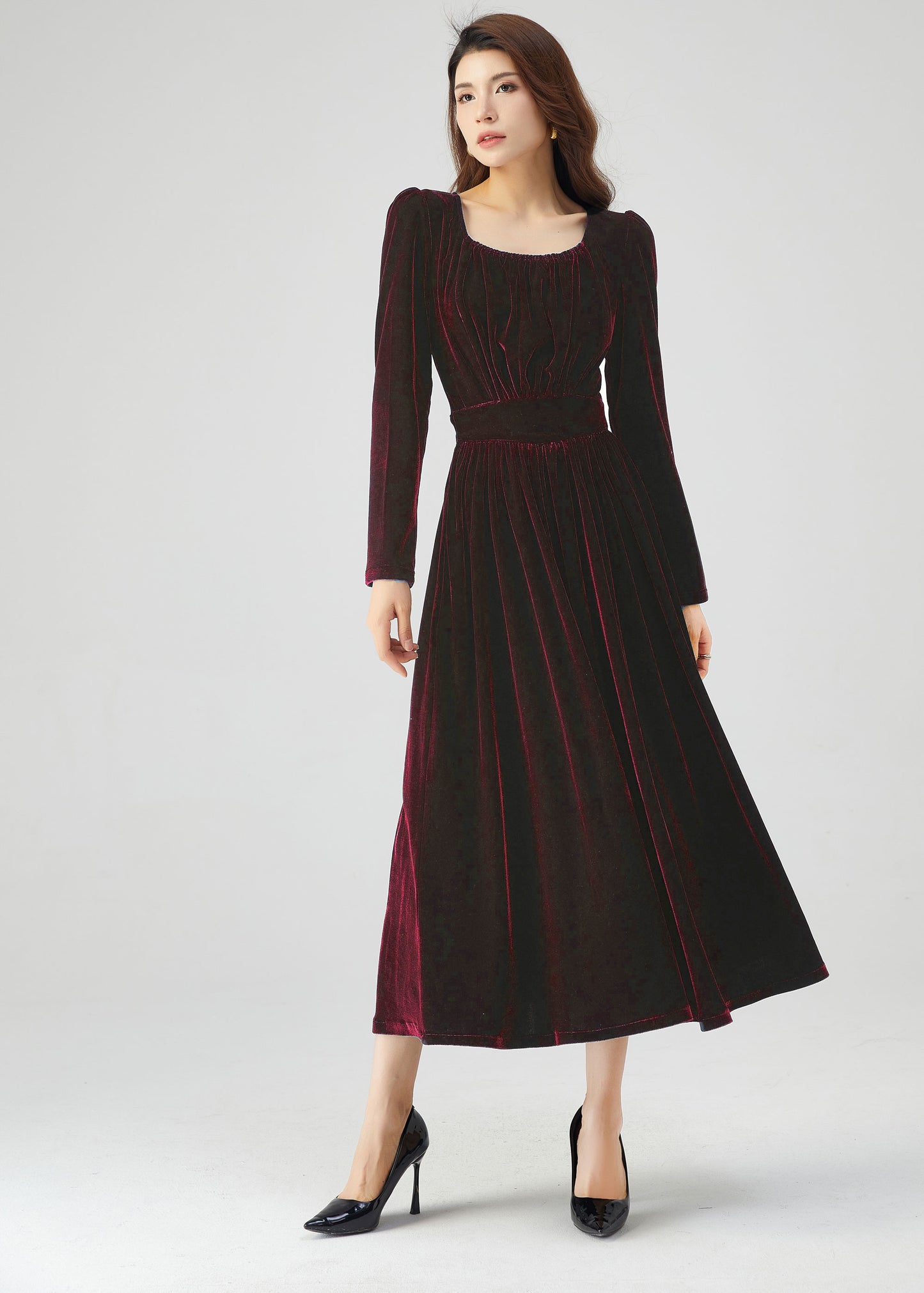 Long Velvet Autumn Dress Women C4717